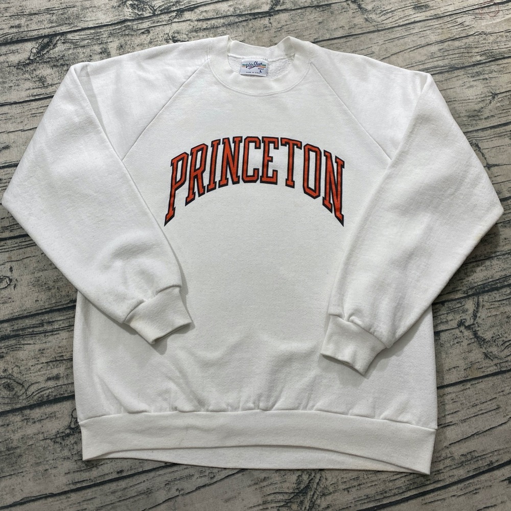 Princeton University Mens Vtg L 80s Crewneck Sweatshirt White College Spellout